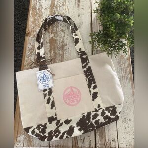 Trader Joe's Custom Cow PINK Print Tote Bag - Cream and Brown